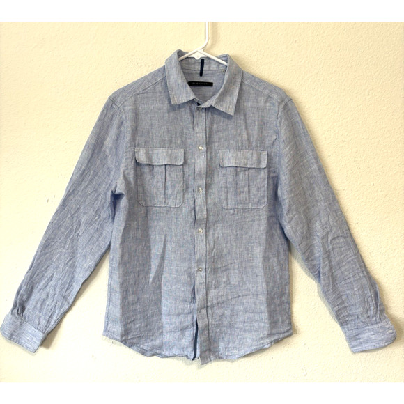 Elie Tahari Linen Shirt Mens Small Blue Long Sleeve Resort Cruise Vacation Beach - Picture 1 of 8